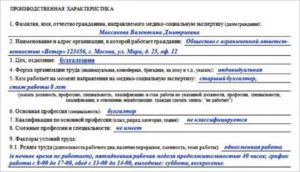 Производственная характеристика на мсэ на бухгалтера
