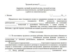 Образец срочный трудовой договор на 2 месяца